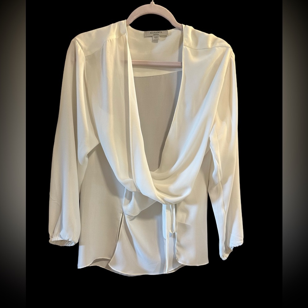 All Saints white Draped Tie Front Blouse